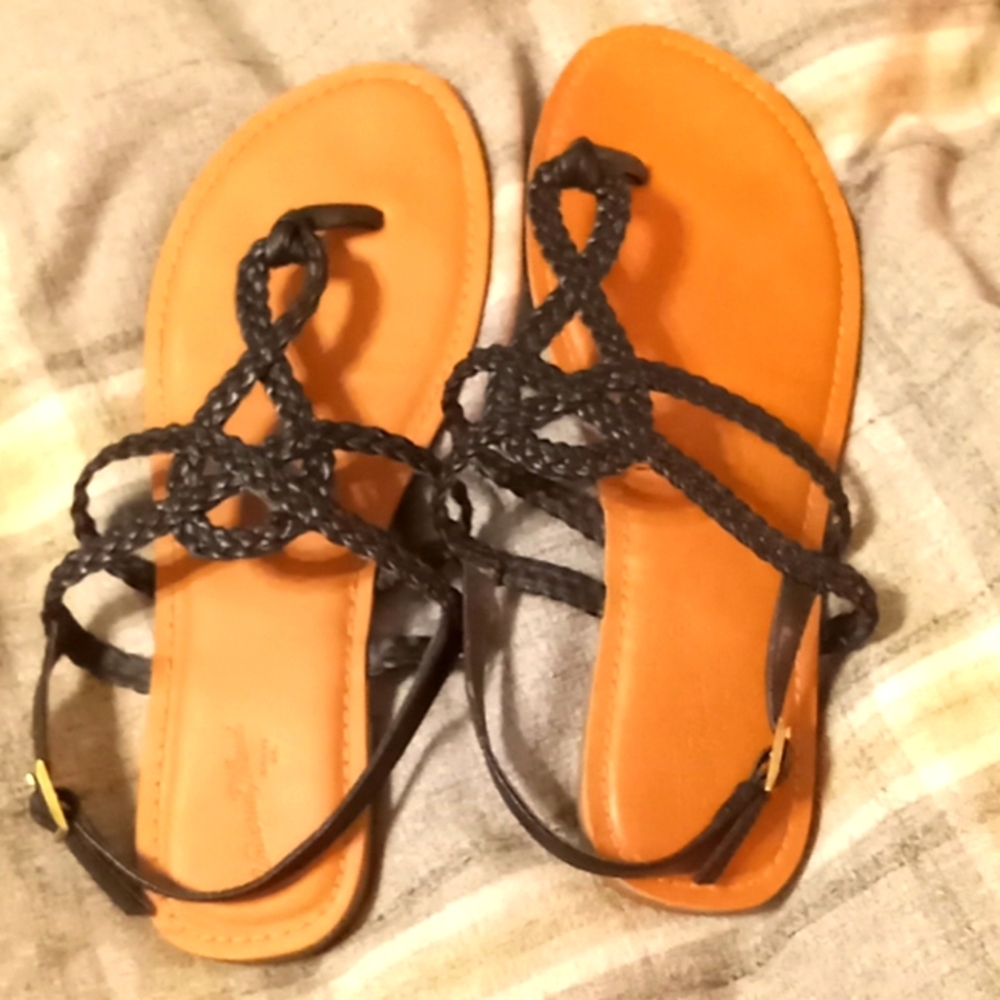 Black braided leather sandals